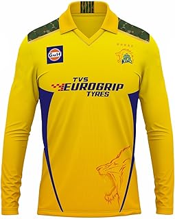 Polyester Csk Official New Full Sleeves Regular Fit Jersey Dhoni 7 2024(Kid's, B