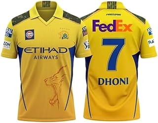 CSK Jersey 2025 MS Dhoni 7 New Cricket Team Jersey for Kids,Boys,Men (Small 36) 