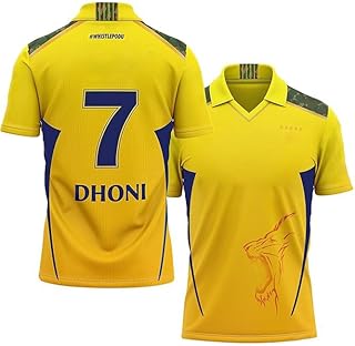 CSK New Official MS Dhoni 7 Jersey 2024 (Kid's, Boy's & Men's) (7_8 Years, Yello