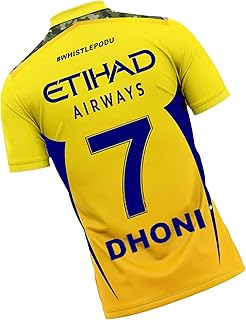Men Polyester Regular Fit Sports Cricket Official New CSK Dhoni 7 Jersey T-Shirt