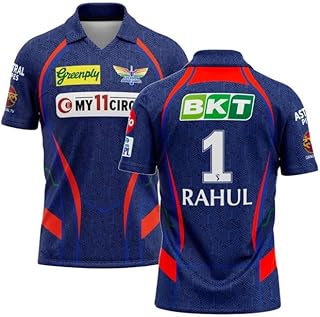 Lucknow KL Rahul 1 Sports Cricket Team Blue Half Sleeve Jersey Tshirt 2024 for (